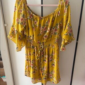 Yellow Flutter Sleeve Blouse with Tie Front